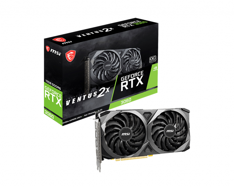 MSI GeForce RTX 3060 VENTUS 2X OC 12GB GDDR6 PCIe 4.0 Gaming Graphics Card with 1807 MHz Boost Clock, Dual TORX Fans, 3x DisplayPort 1.4, 1x HDMI 2.1