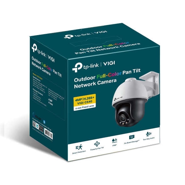 TP-Link VIGI 4MP C540 Outdoor Full-Colour Pan Tilt Network Camera, 4mm Lens, Smart Detection, PoE, IP66 Weatherproof, 3-Year Warranty
