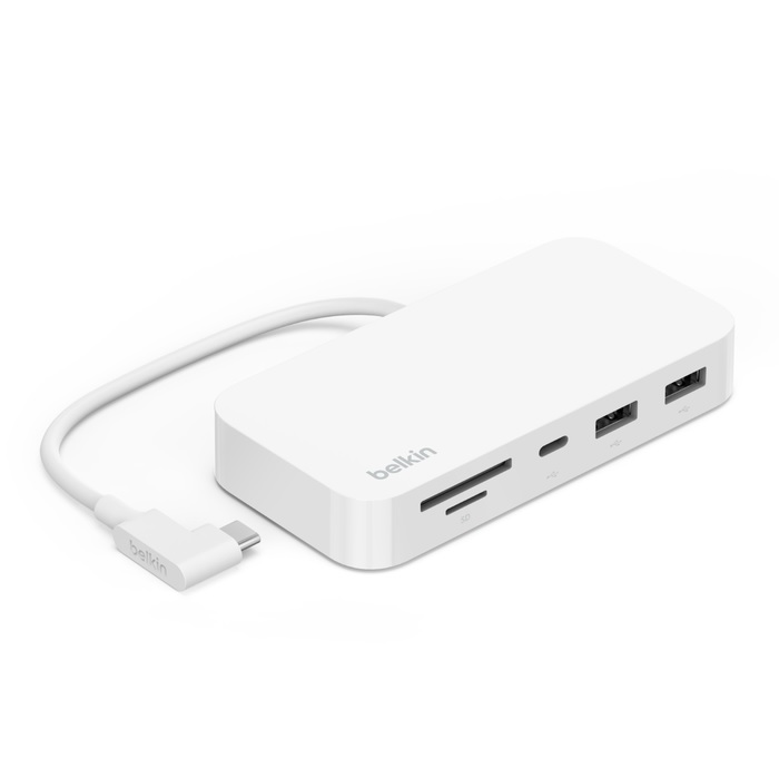 Belkin Connect USB-C® 6-in-1 Multiport Hub with Mount - 10Gbps USB 3.2 Gen 2, 2x USB-A, USB-C, SD & microSD Reader, Gigabit Ethernet - White