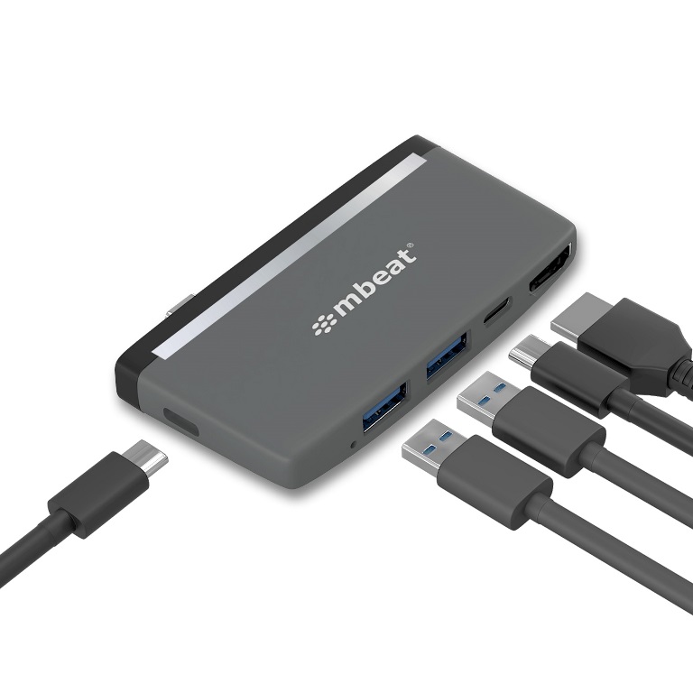 mbeat Essential Pro 5-in-1 USB-C Hub with 4K HDMI, USB 3.0 & USB-C PD Charging - 5Gbps Data Speed, Compact & Lightweight