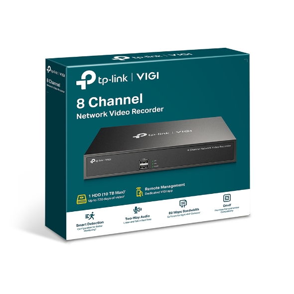 TP-Link VIGI NVR1008H 8-Channel Network Video Recorder with 24/7 Recording, 10TB Storage Support, 5MP Resolution & 4-Channel Playback
