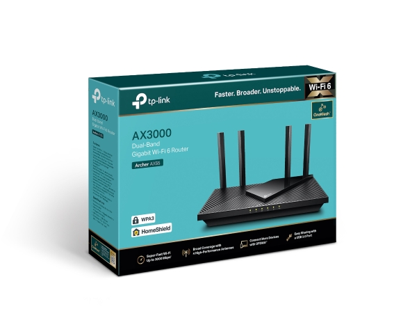 TP-Link Archer AX55 AX3000 Dual Band Wi-Fi 6 Router with OFDMA, OneMesh, 4 High-Gain Antennas & Alexa Compatible