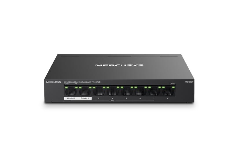 Mercusys MS108GP 8-Port Gigabit Desktop Switch with 7-Port PoE+ and 250m Extend Mode Support