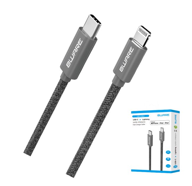 8ware 1.5m Super Ultra USB-C to Lightning Cable - Fast Charging, Durable Aluminium & Nylon Braided for Apple iPhone, iPad, iPod, Mac