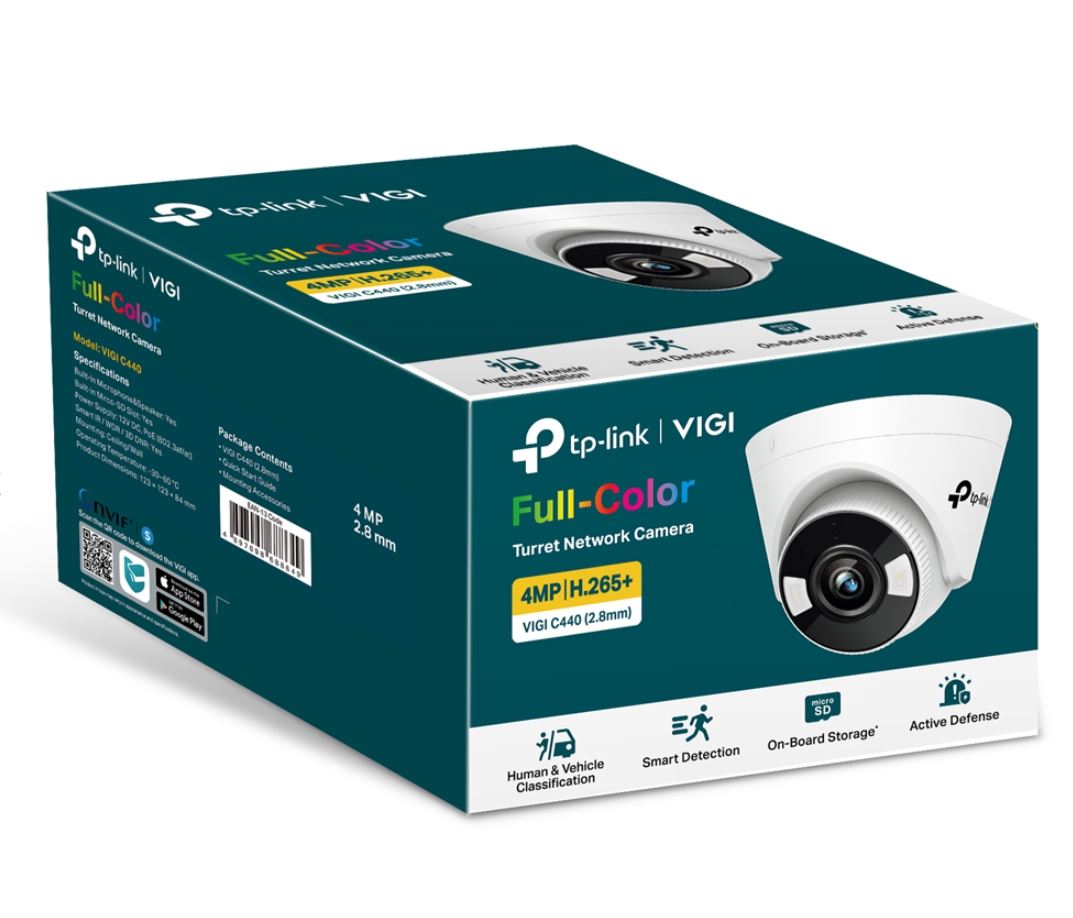 TP-Link VIGI C450 5MP Full-Colour Turret Network Camera 2.8mm Lens with Smart Detection & AI Analytics, PoE & microSD Storage