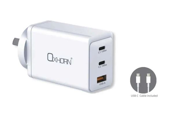 Oxhorn 100W GaN Fast Charger 3-Port USB-C PD3.0 QC4.0+ PPS USB-A Compact Portable Charger for Laptop Mobile Tablet