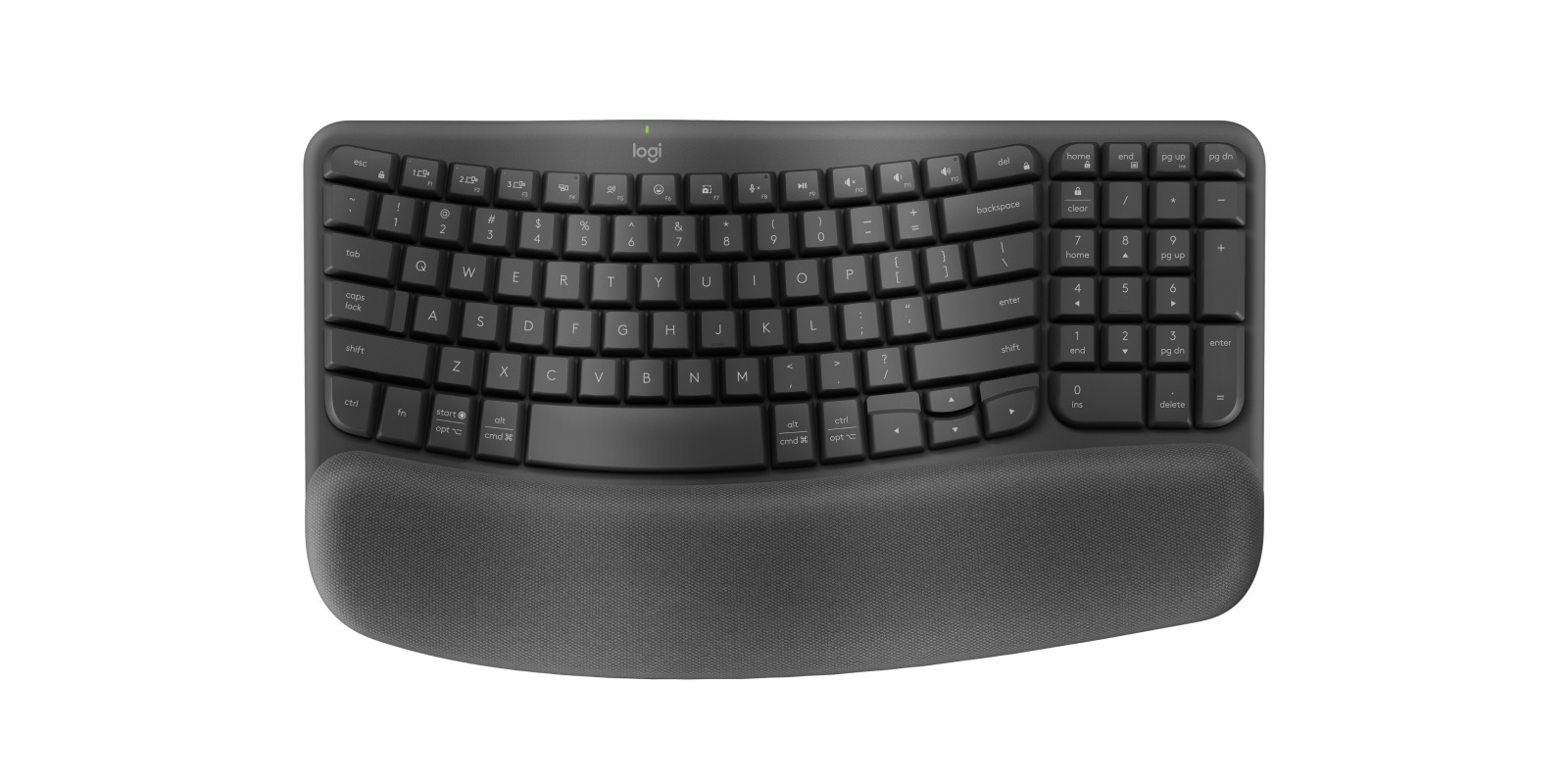 Logitech Ergo Series Wave Keys Wireless Ergonomic Keyboard with Cushioned Palm Rest, Bluetooth & USB Receiver - Graphite