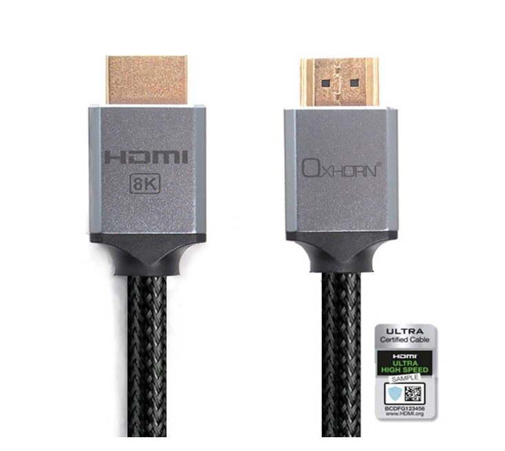Oxhorn HDMI 2.1a Ultra Certified 3m Cable - 8K@60Hz, 4K@120Hz, 48G Bandwidth, Aluminum Braided, eARC & Ethernet Support