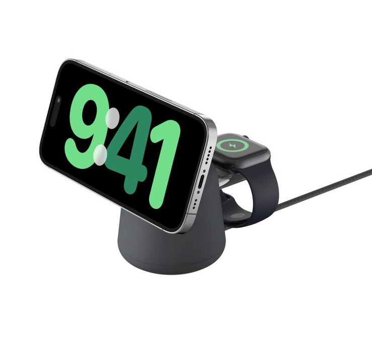 Belkin BoostCharge Pro 2-in-1 Wireless Qi2 Charging Dock with 15W Fast Wireless Charging, 30W USB-C Power Supply & 1.5m USB-C Cable - Black