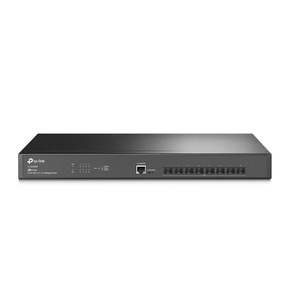 TP-Link SX3008F JetStream 8-Port 10GE SFP+ L2+ Managed Switch with Omada SDN, Static Routing, L2/L3/L4 QoS, Fanless Rackmount Network Switch