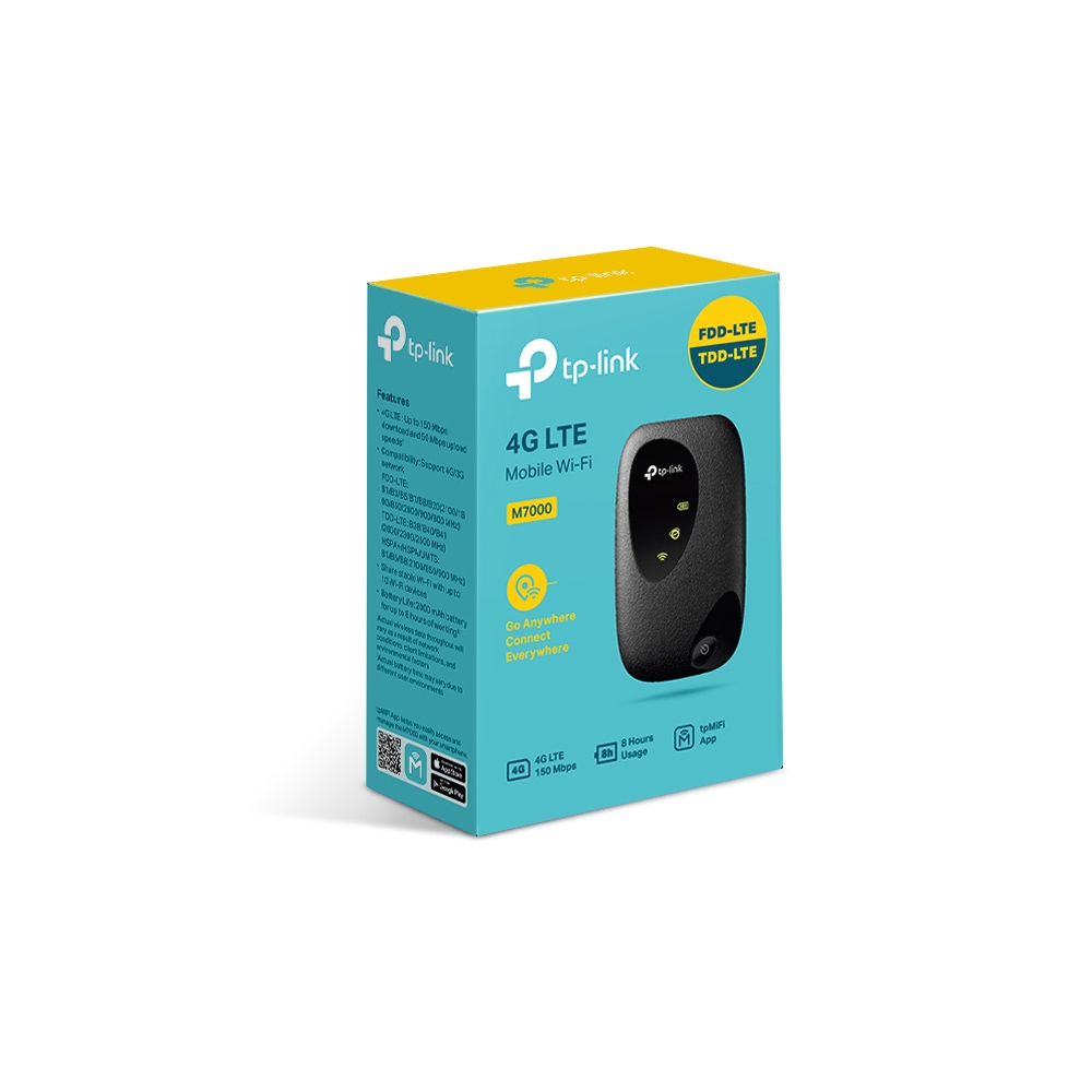 TP-Link M7000 4G LTE Mobile Wi-Fi Hotspot 150Mbps Download, 2000mAh Battery for 10 Devices, Micro SIM Slot, iOS & Android App Management