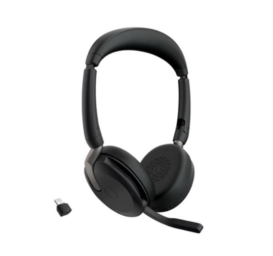 Jabra Evolve2 65 Flex MS Teams Bluetooth Headset with ANC, 20 Hr Battery, Foldable Design & Link380c USB-C Dongle