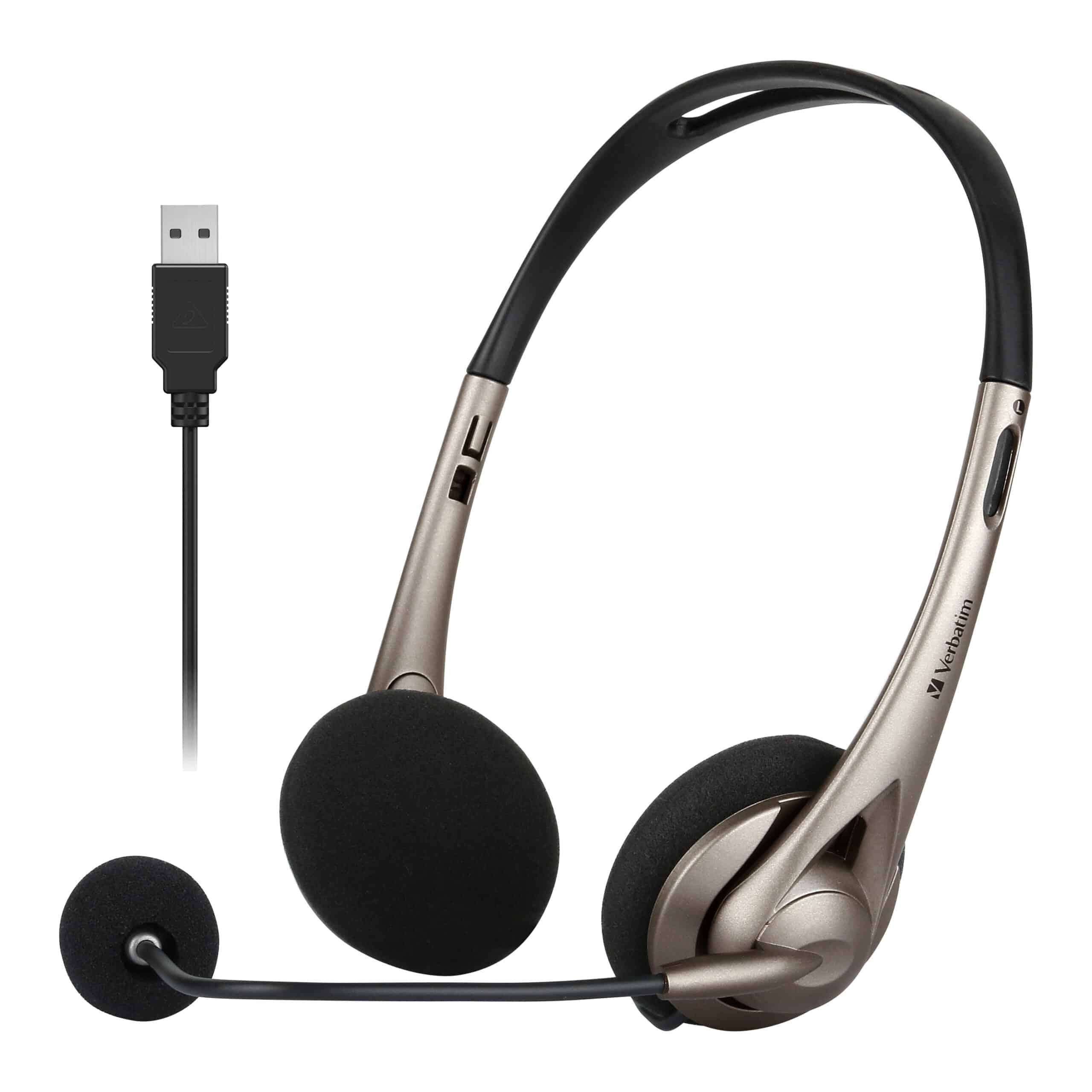 Verbatim USB Multimedia Headset with Boom Mic, In-line Volume Control, 30mm Drivers – Grey, Ideal for School, Office & Business Use