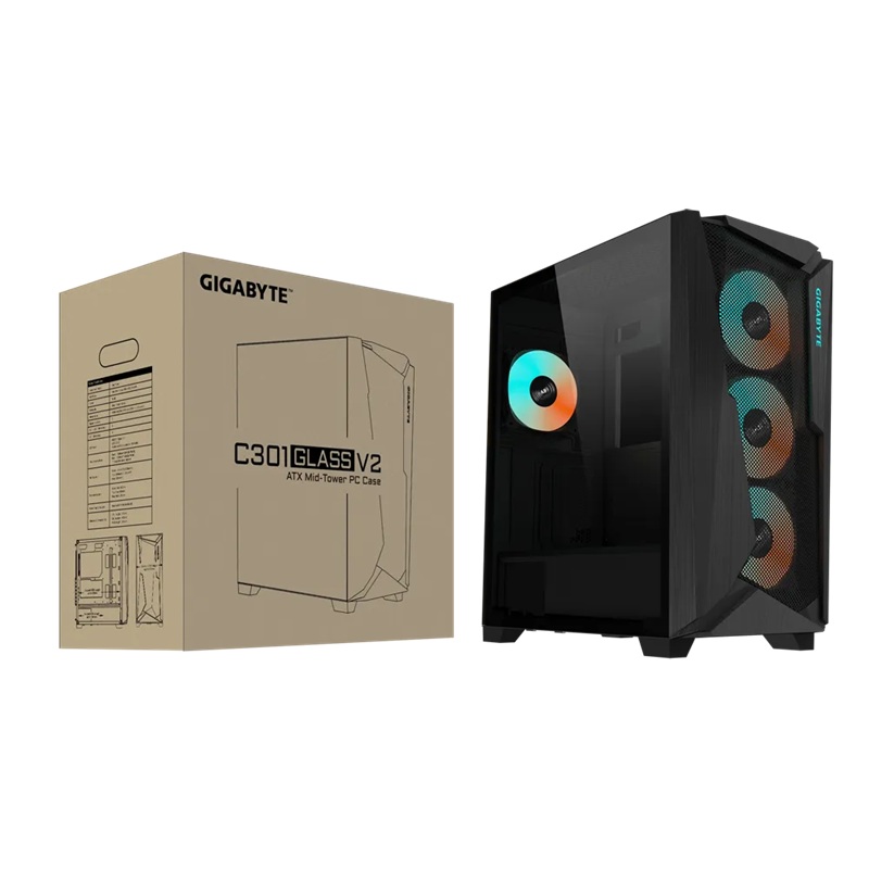 GIGABYTE C301V2 RGB Tempered Glass E-ATX Mid Tower Gaming Chassis with ARGB Fans, USB 3.1 Type-C, Vertical GPU Support & 360mm Liquid Cooling