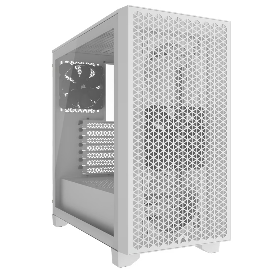 Corsair 3000D AIRFLOW White Mid-Tower ATX PC Case with Tempered Glass, High Airflow Design, 360mm GPU & Radiator Support, 2x SP120 Fans, USB 3.2 Gen 1