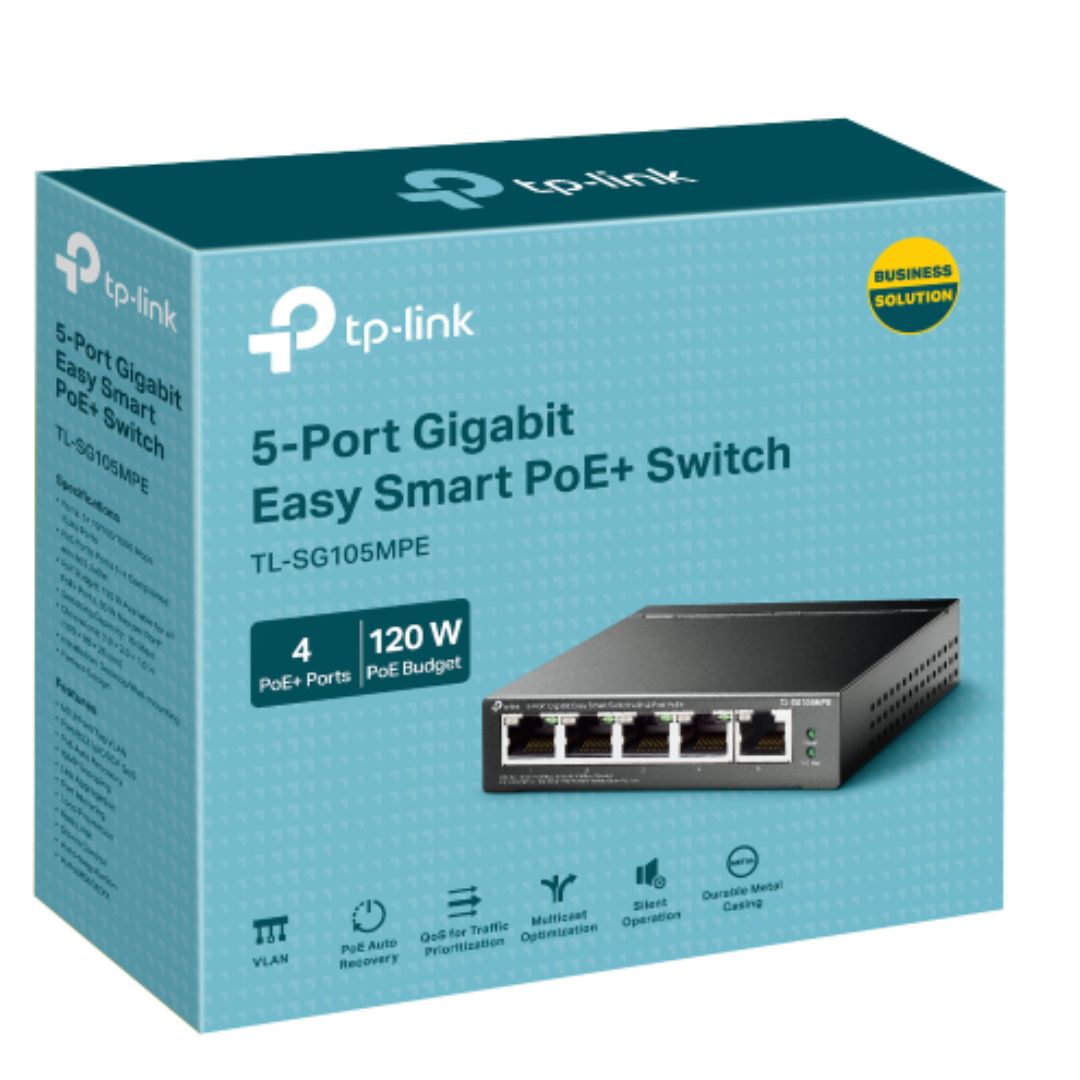TP-Link TL-SG105MPE 5-Port Gigabit Easy Smart Switch with 4-Port PoE+ and VLAN, QoS, IGMP Snooping - 120W PoE Budget, Fanless Design