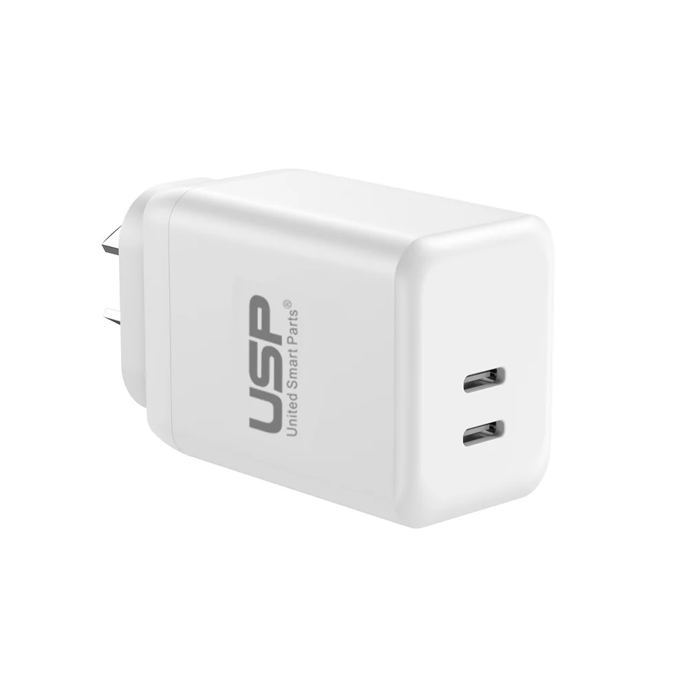 USP 45W Dual Ports USB-C PD GaN Wall Charger White – Compact & Efficient Dual USB-C Fast Charger for Phones & Tablets