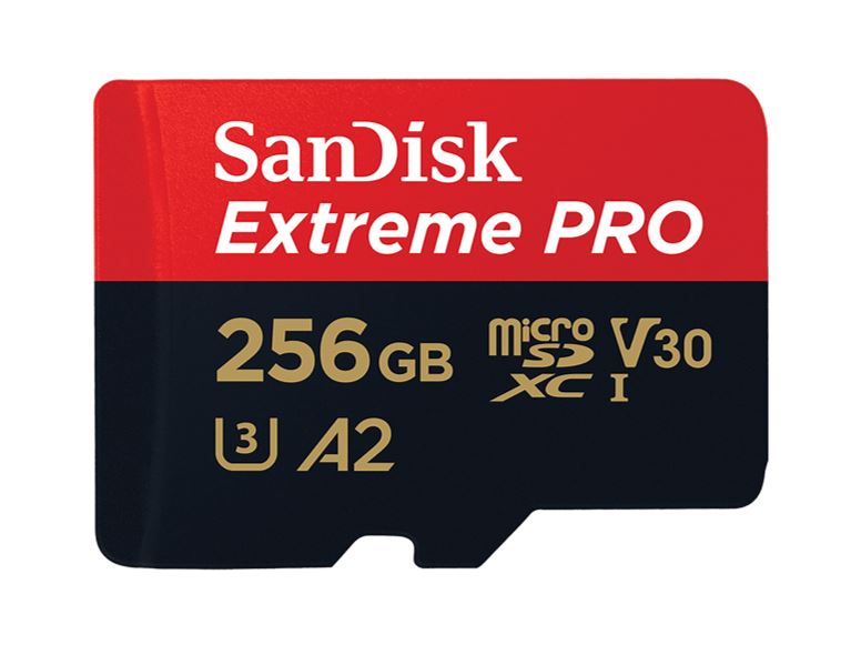 SanDisk Extreme Pro 256GB microSDXC UHS-I Memory Card - 200MB/s Read, 140MB/s Write, V30 U3 A2 Rated, 4K UHD, Shockproof, Waterproof, with SD Adapter