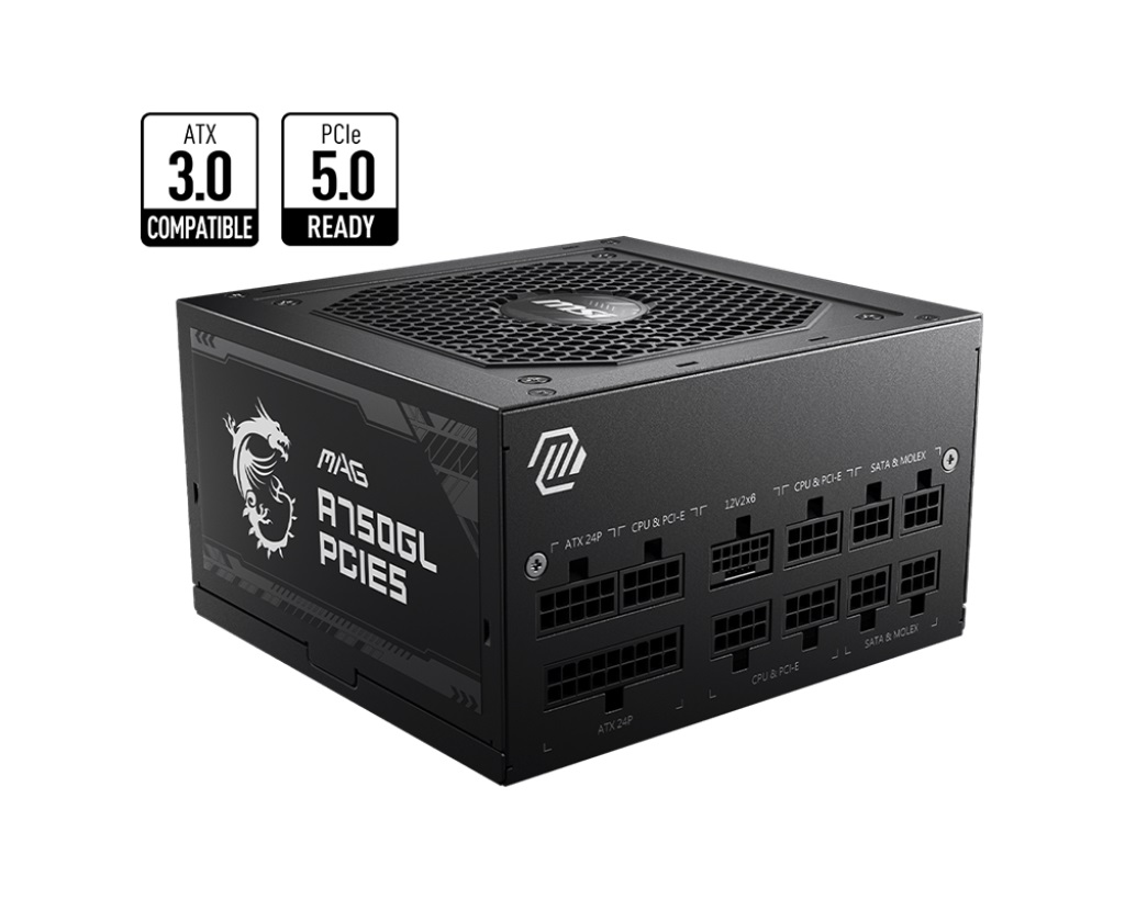 MSI MAG A750GL PCIe 5.0 750W 80 PLUS Gold Fully Modular ATX PSU with Native 16-Pin Connector & Industrial Protections