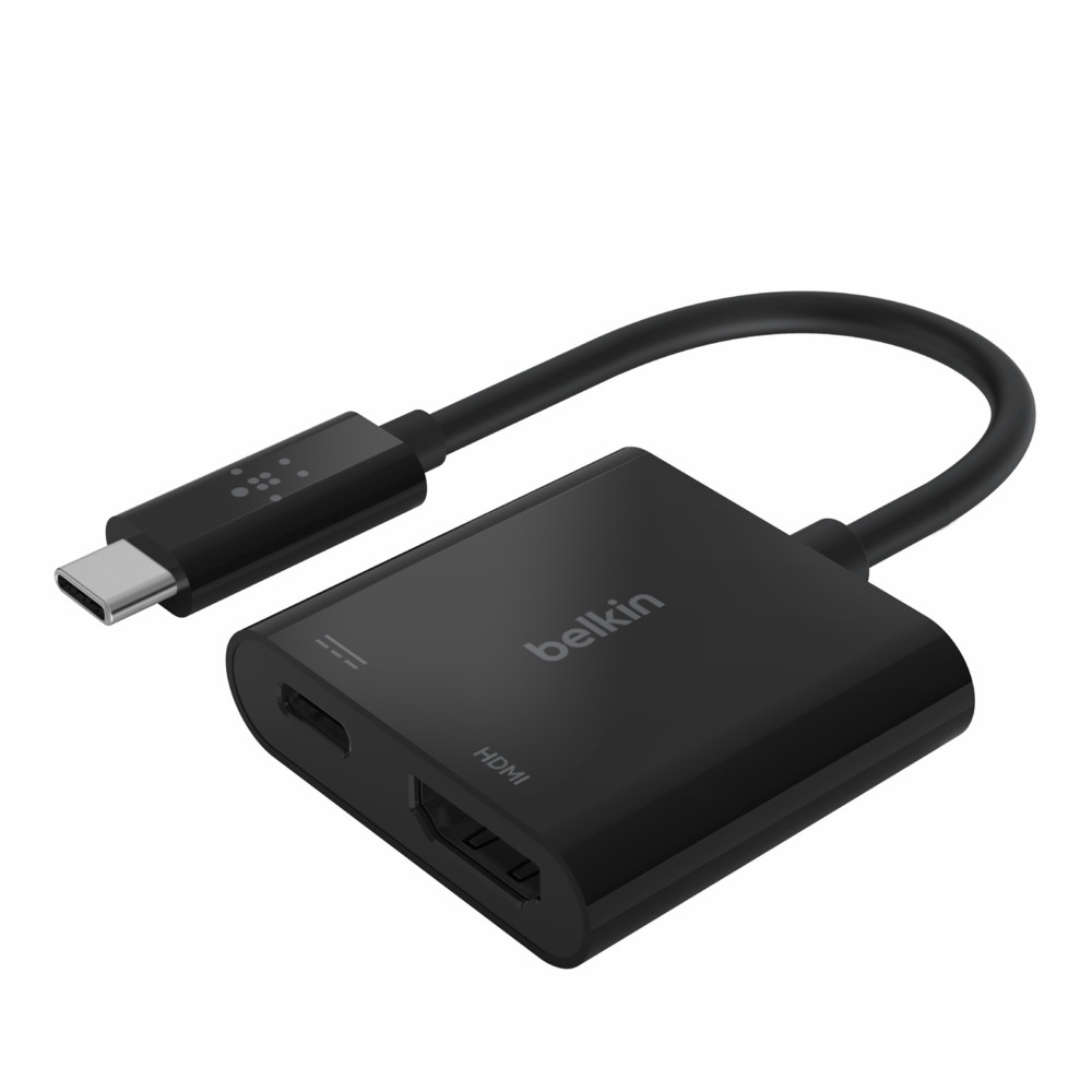 Belkin USB-C to HDMI + Charge Adapter with 60W Power Delivery, 4K 60Hz Video Support, 13cm USB-C Cable – Black (AVC002btBK)