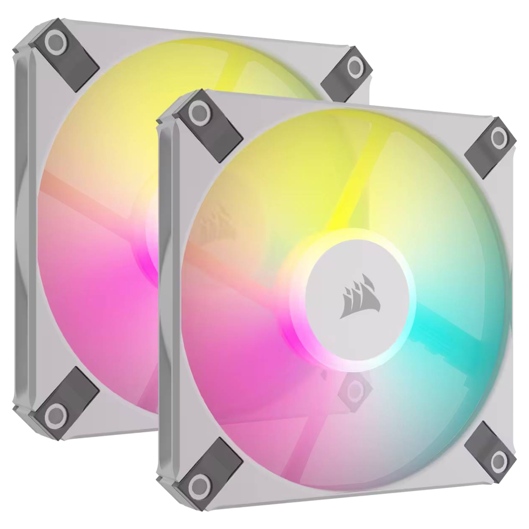 Corsair AF120 RGB SLIM White 120mm PWM Fluid Dynamic Bearing Fan Dual Pack with Lighting Node CORE – Ultra-Thin 15mm RGB Case Fans for Compact & Mini-ITX Builds