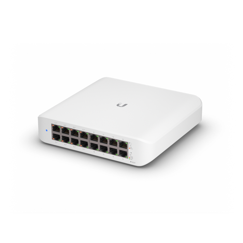 Ubiquiti UniFi Switch Lite 16 PoE - 16x GbE RJ45 Ports, 8x 802.3at PoE+ Ports, 45W PoE Budget, Fanless, Wall-Mountable Layer 2 Switch