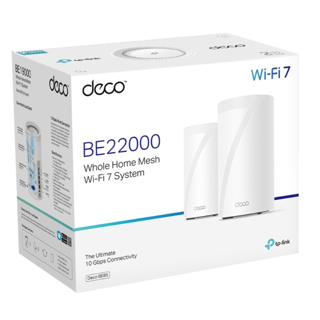 TP-Link Deco BE85 (2-Pack) Wi-Fi 7 Tri-Band Mesh System — 22 Gbps, Multi-Gig Ethernet, MLO & HomeShield Security