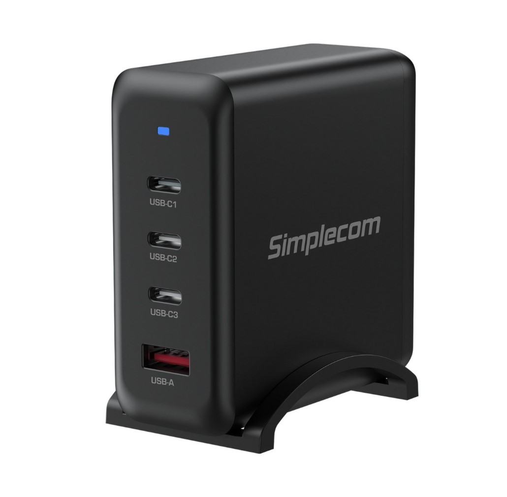 Simplecom CU400 4-Port 100W GaN Fast Charger with 3x USB-C & 1x USB-A Ports for Phones, Tablets & Laptops