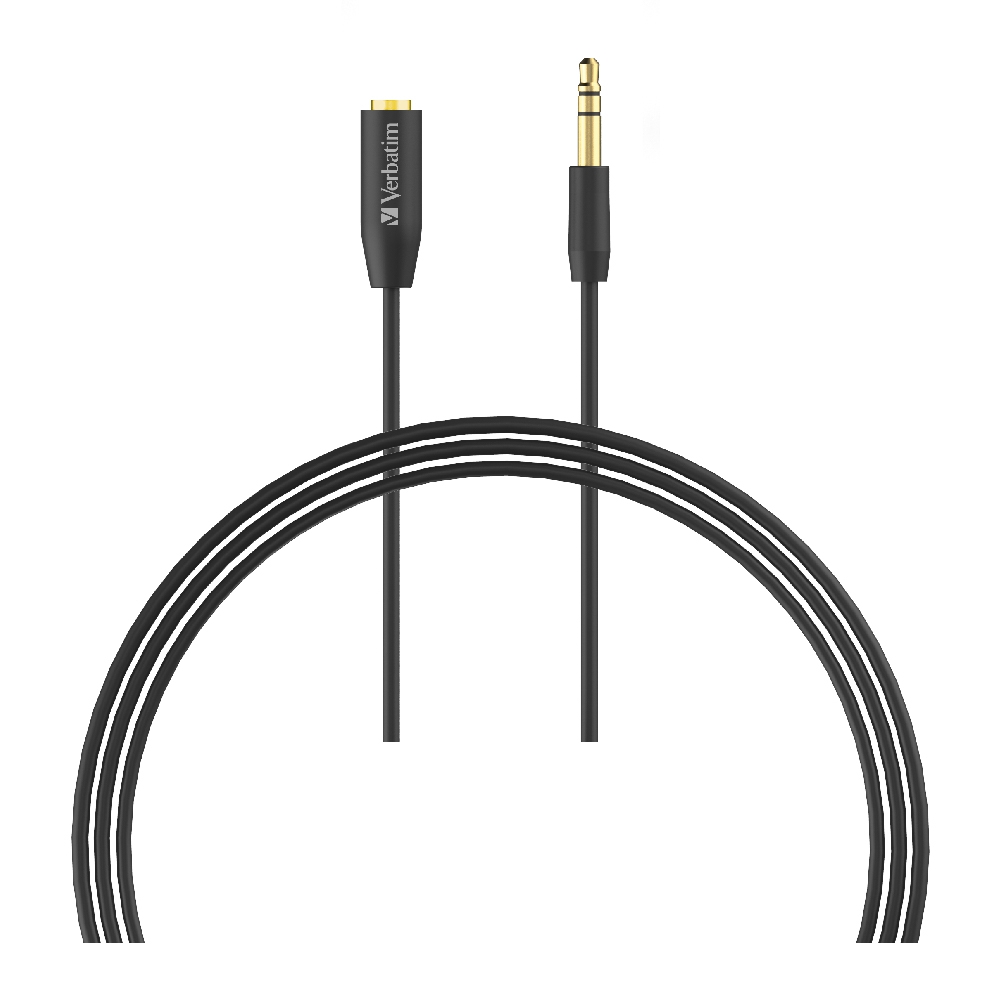 Verbatim 3.5mm Premium Aux Audio Extension Cable 3m with Gold-Plated Connectors and Oxygen-Free Copper Wire - Black