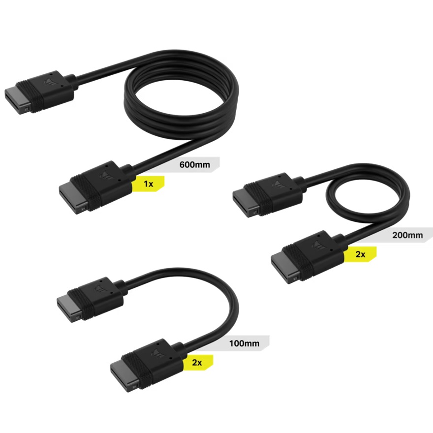 Corsair iCUE LINK Cable Kit - 100mm, 200mm, 600mm Straight Cables for iCUE LINK Device Connectivity - Black