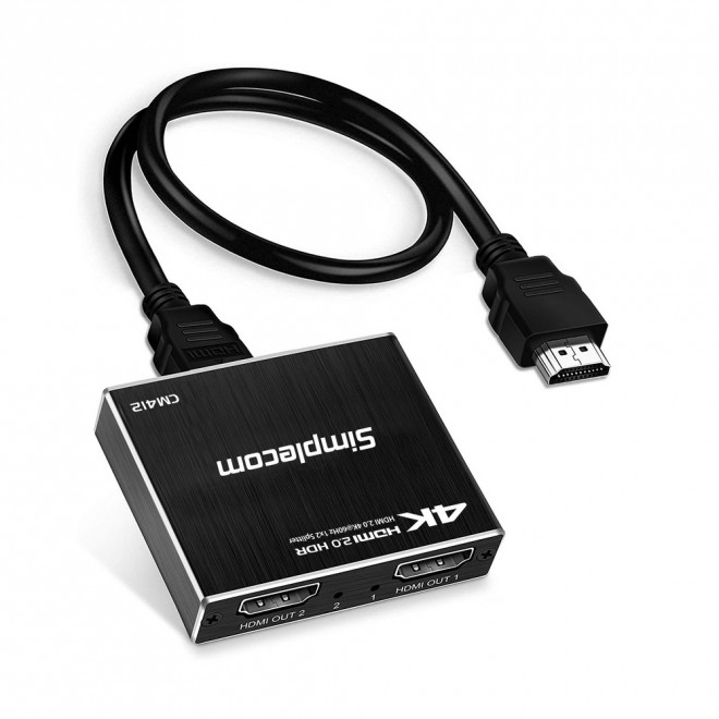 Simplecom CM412 HDMI 2.0 1x2 Splitter - 4K@60Hz HDR10 HDMI Duplicator with 2 Outputs