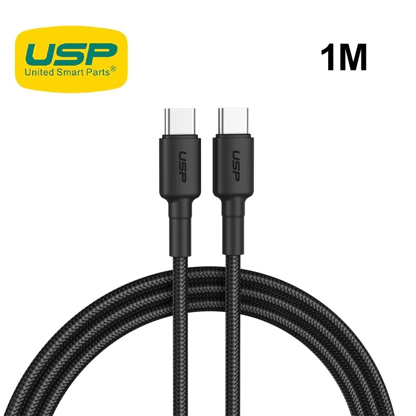 USP BoostUp Braided USB-C to USB-C Cable 1M - Durable 3A Fast Charging & Data Transfer Cable for Samsung Galaxy, Apple iPhone, iPad, MacBook, Google, OPPO, Nokia