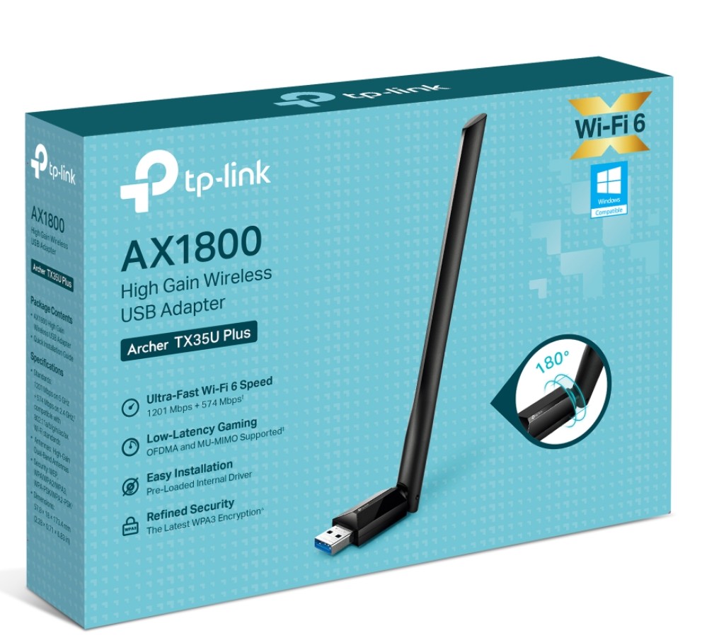 TP-Link Archer TX35U Plus AX1800 Dual-Band WiFi 6 High Gain Wireless USB Adapter with USB 3.0 & WPA3 Security
