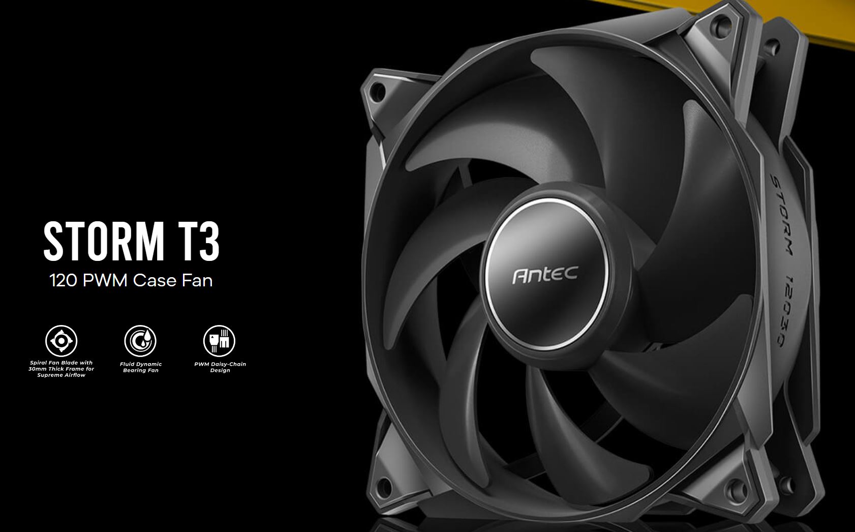 Antec Storm 120mm T3 PWM FDB 3-Pack High Airflow Case Fans with 80.47 CFM, 2.95 mmH₂O Air Pressure, Vibration-Absorbing Pads & 3-Year Warranty