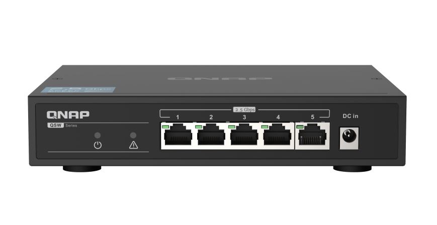 QNAP QSW-1105-5T 5-Port 2.5GbE RJ45 Unmanaged Desktop Switch with Fanless Design and Loop Protection