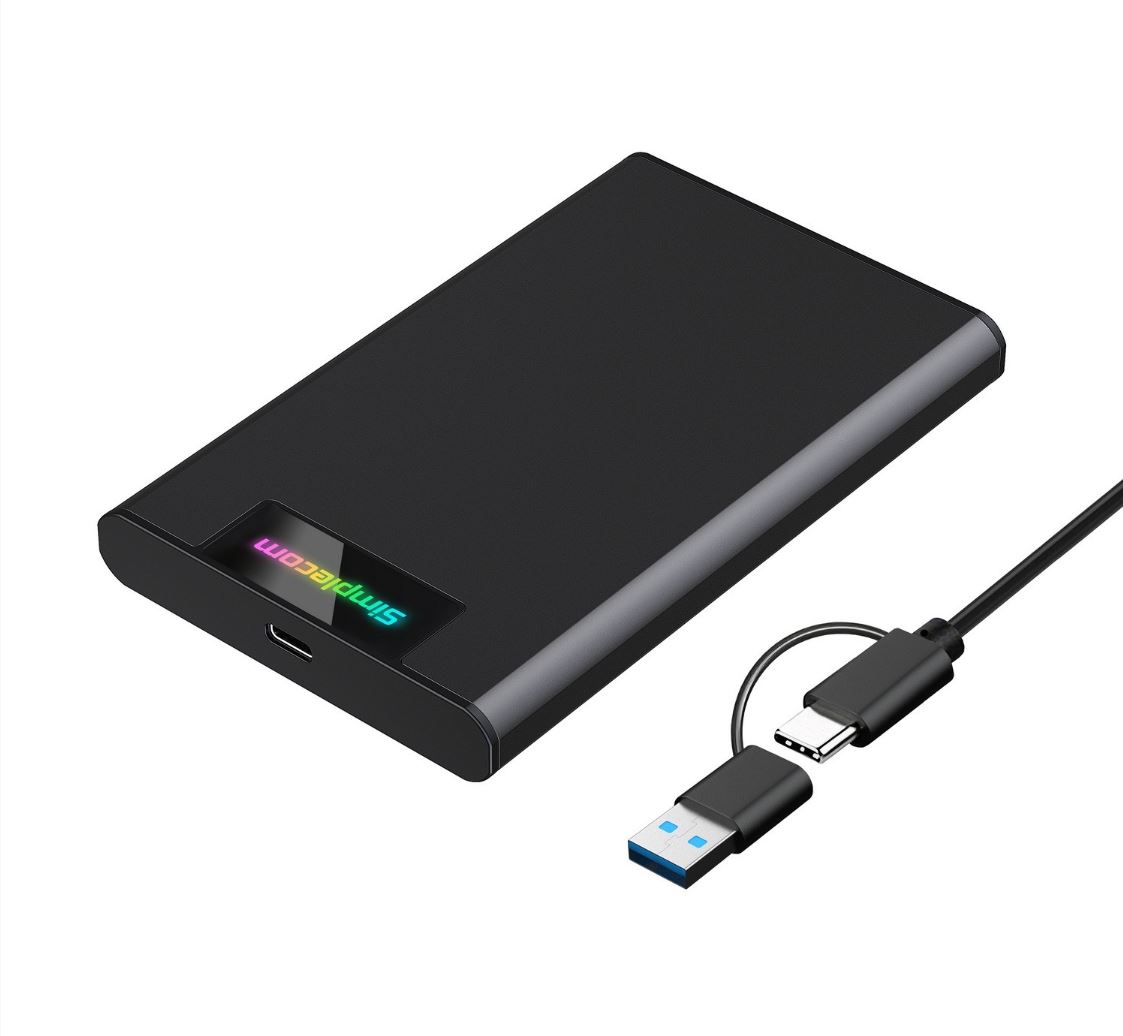 Simplecom SE239 Tool-Free 2.5" SATA HDD SSD to USB-C Enclosure with RGB Lights, USB 3.2 Gen 2, 6Gbps Transfer Speed