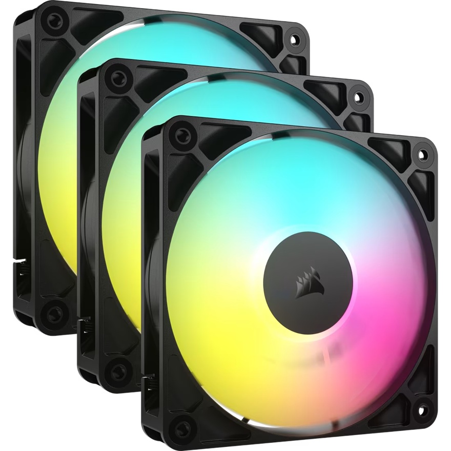 Corsair RS120 ARGB 120mm PWM Fans Triple Pack - High Airflow 72.8 CFM, 2100 RPM, RGB Lighting, Static Pressure, Magnetic Dome Bearing
