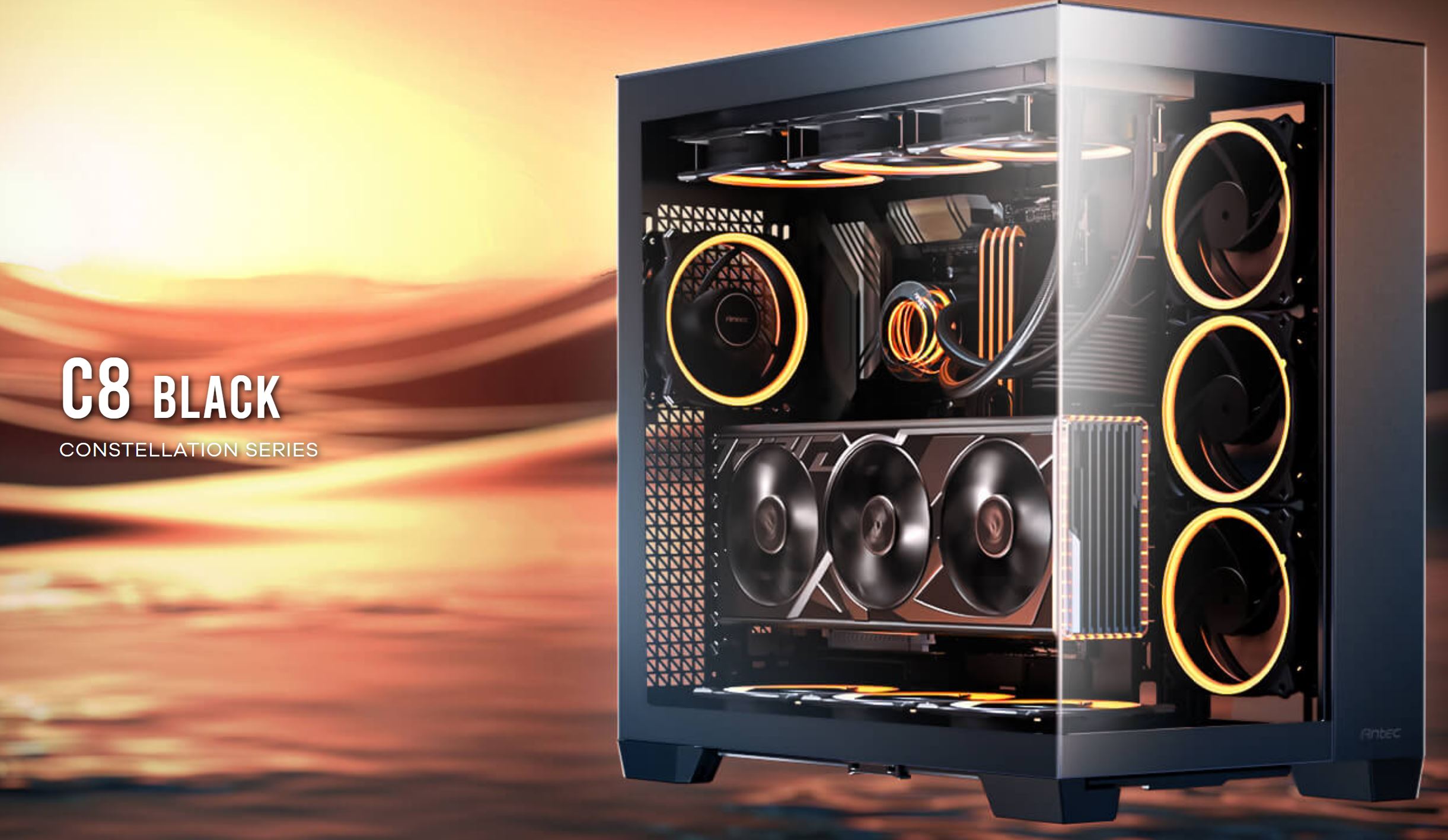 Antec C8 Curve Wood Full-Tower PC Case with 4mm Tempered Glass, E-ATX Support, USB-C 10Gbps, and Triple 360mm Radiator Liquid Cooling