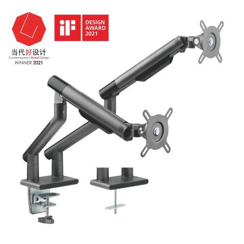 Brateck Dual Monitor Premium Slim Aluminum Spring-Assisted Monitor Arm for 17"-32" Screens up to 9kg, VESA 75x75/100x100, Space Grey