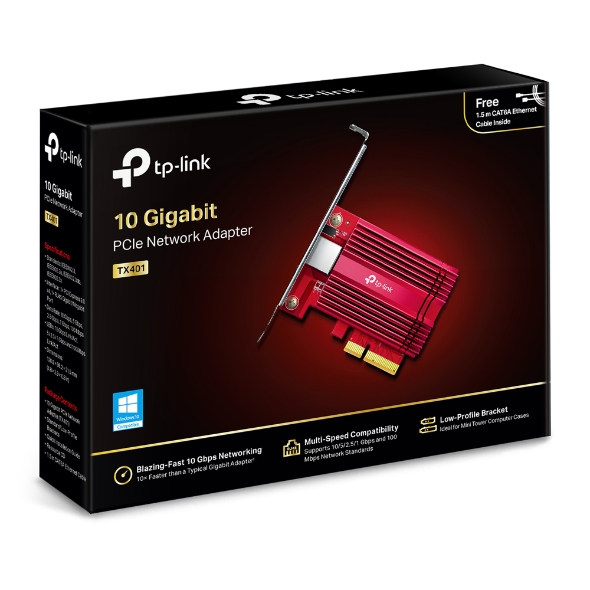TP-Link TX401 10Gbps PCI Express 3.0 x4 Network Adapter with RJ45 Port, CAT6A Cable & Low-Profile Brackets