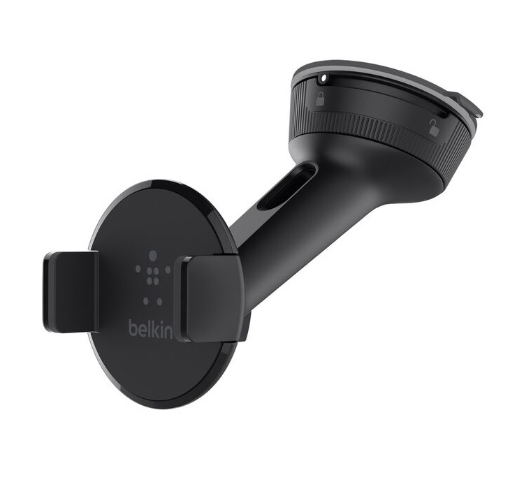 Belkin Car Universal Mount F8M978BT - Adjustable 360° Rotation, Fits Smartphones Up to 6 Inches, Secure Dash & Windshield Attachment, Black