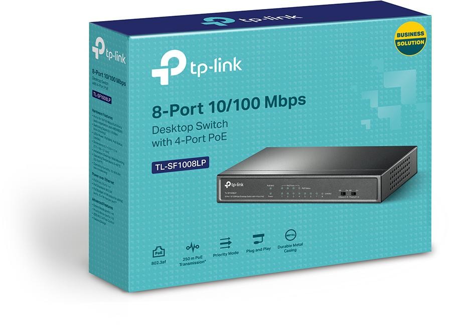 TP-Link TL-SF1008LP 8-Port 10/100Mbps Unmanaged Desktop Switch with 4-Port PoE (Up to 41W Total Power Budget)