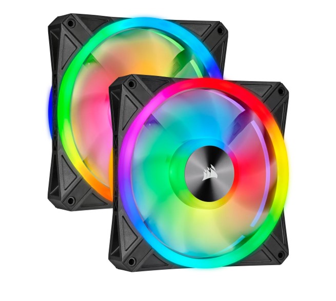 Corsair QL140 RGB Dual Fan Kit with Lighting Node CORE – 140mm PWM RGB LED Fans, 26dBA, 50.2 CFM, Dual Pack