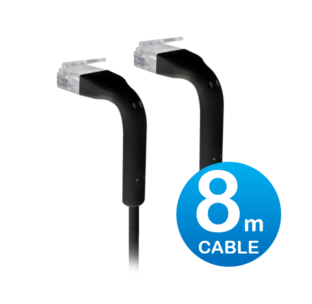UniFi 8m Black Cat6 RJ45 Ethernet Cable with Bendable 90° Connectors, Ultra-Thin 3mm Diameter Patch Cable