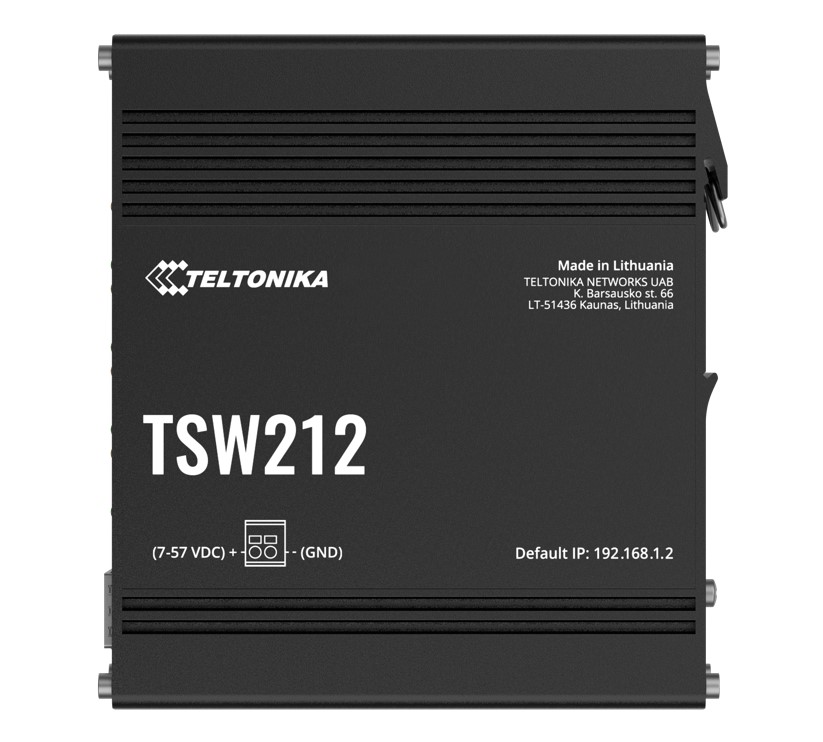 Teltonika TSW212 Managed Ethernet Switch with 8 Gigabit RJ45 Ports, 2 SFP Ports, L2 + L3 Features, PROFINET & Industrial Protocol Support