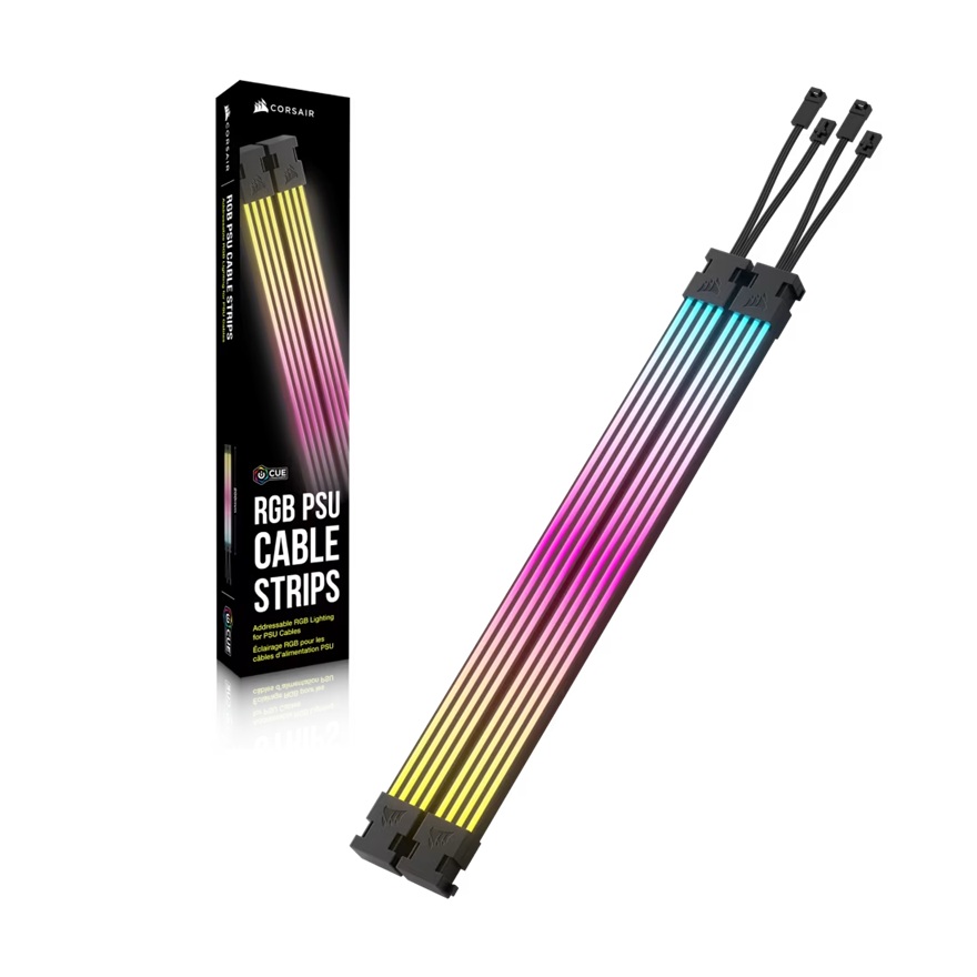 Corsair ARGB PSU Cable Strips - 2x230mm, 100 Individually Addressable ARGB LEDs per Strip, 5V ARGB/iCUE Compatible, Flexible Silicone Diffuser