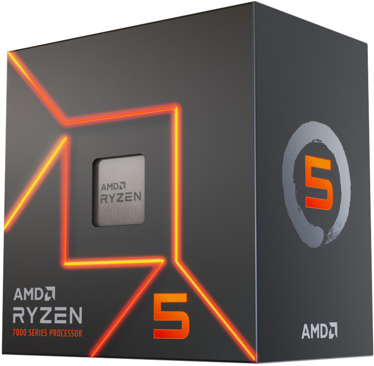 AMD Ryzen 5 7600 Desktop Processor 6-Core 12-Thread 3.8GHz Base, Up to 5.1GHz Boost, 65W TDP, AM5 Socket, DDR5 Support & Radeon Graphics with Wraith Stealth Cooler