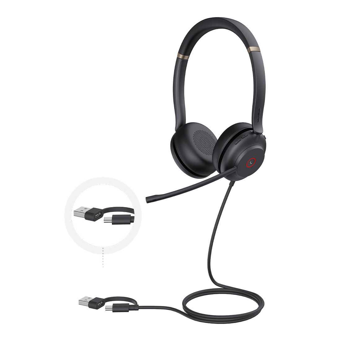 Yealink UH37 Dual USB-C/A Wired Headset with 35mm Stereo Speakers, Dual Noise-Cancelling Mics, Microsoft Teams & UC Certified, USB-C to USB-A Adapter Included