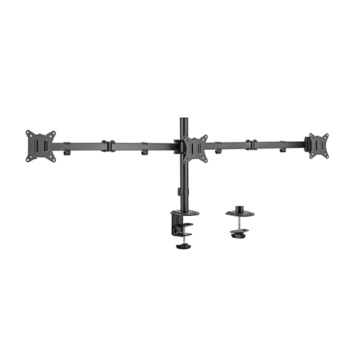 Brateck LDT66-C034 Triple Monitor Steel Articulating Mount for 17"-27" Monitors, 7kg Capacity Per Screen, VESA 75x75 & 100x100, Matte Black