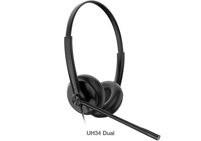 Yealink UH34 Dual Teams USB Headset with Noise Cancelling Mic, Lightweight Leather Ear Cushions, USB-A Connector, Microsoft Teams Certified